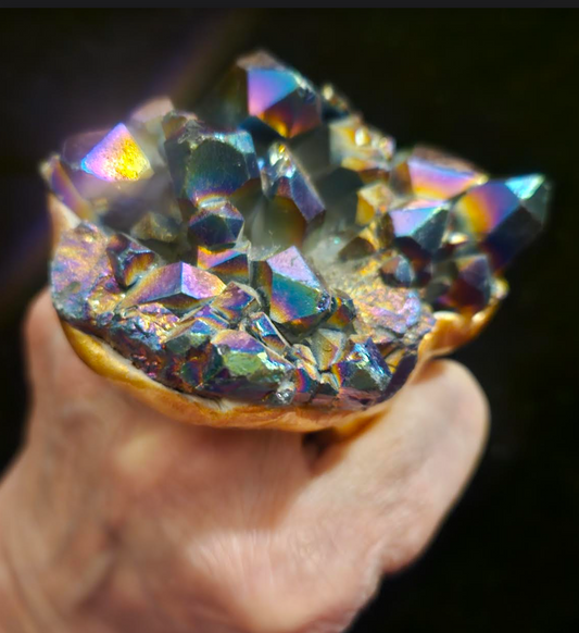 Sculpted Jewel Tone Titanium Quartz Two Finger Statement Ring - Unisex