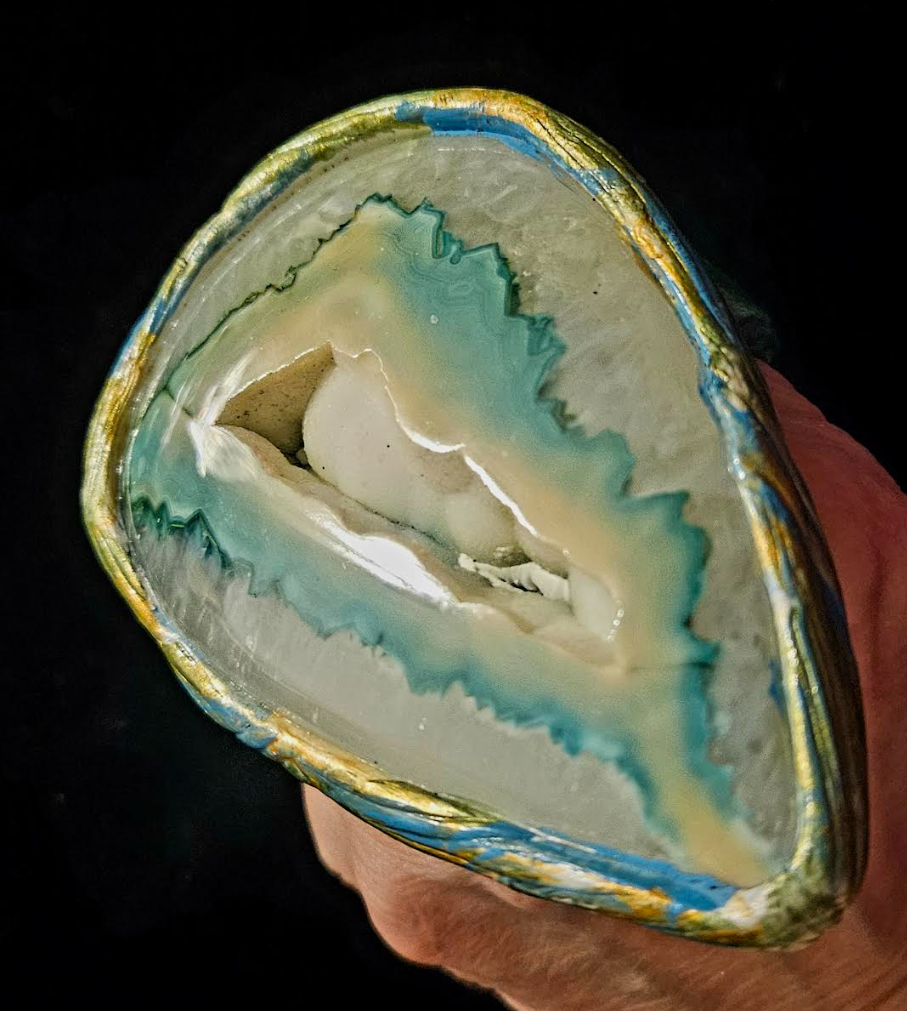 Huge Druzy Teardrop Agate Two or Three Finger Statement Ring, Sculp