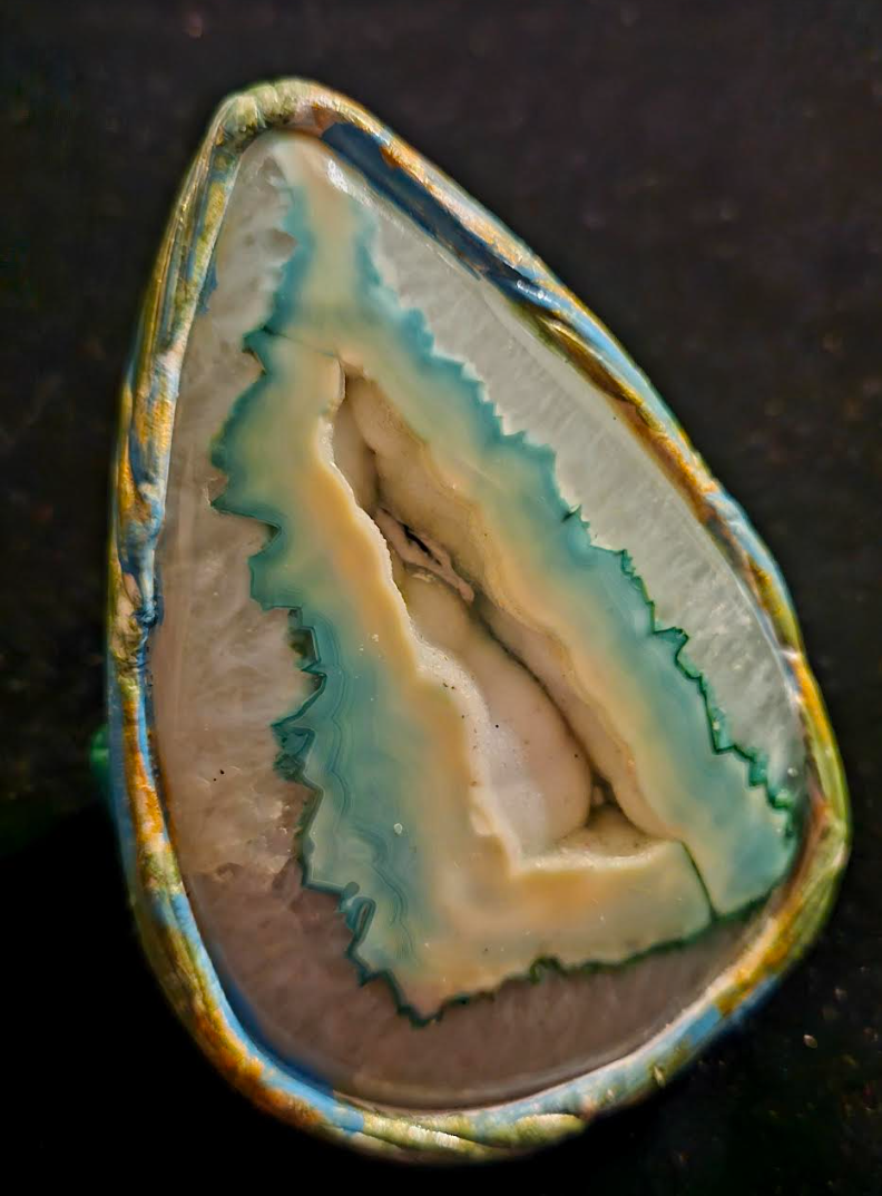 Huge Druzy Teardrop Agate Two or Three Finger Statement Ring, Sculp