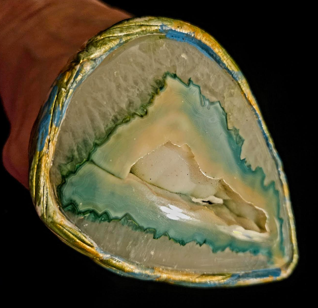 Huge Druzy Teardrop Agate Two or Three Finger Statement Ring, Sculp