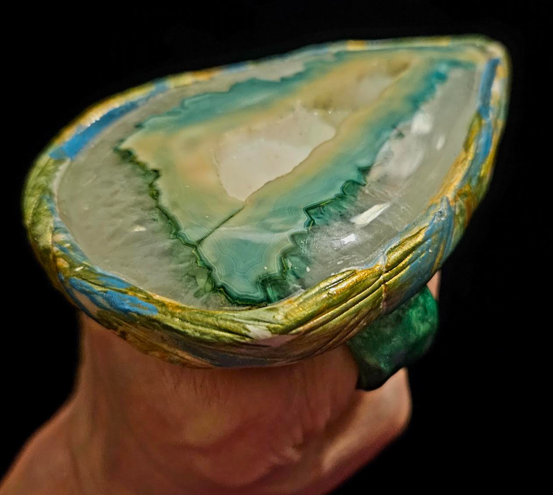 Huge Druzy Teardrop Agate Two or Three Finger Statement Ring, Sculp