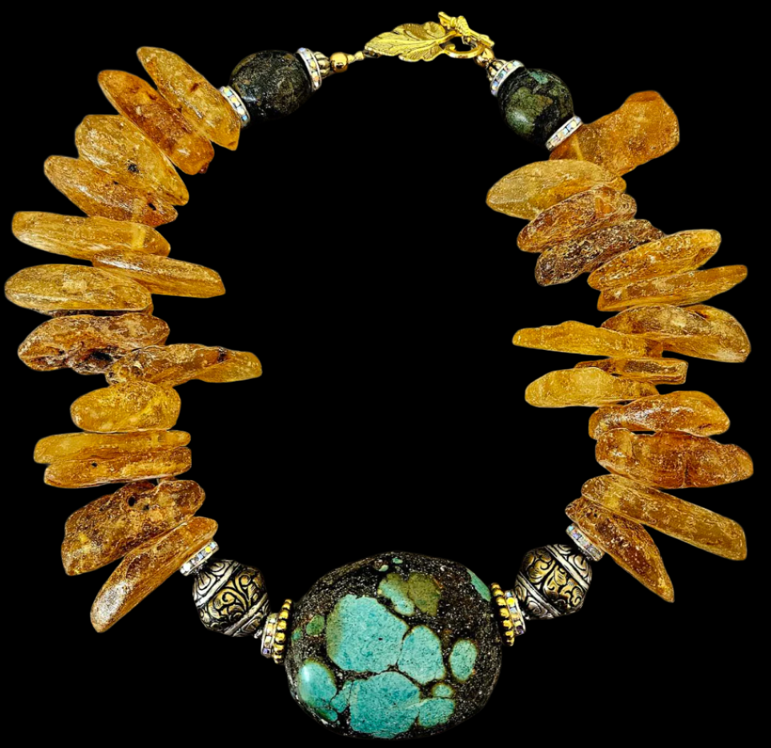Amber and Turquoise Focal Stone Bold and Chunky Choker