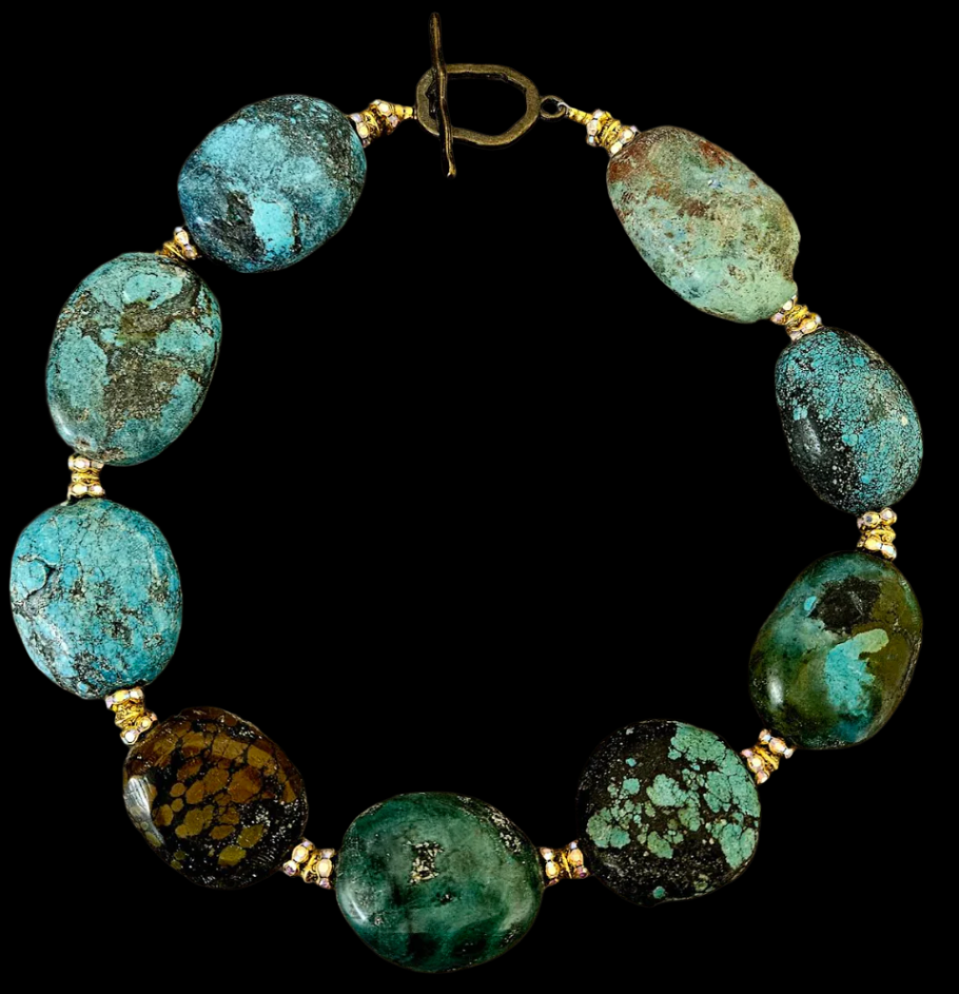 Huge Hubei Turquoise & Rhinestone Rondelle High End Statement Neckl