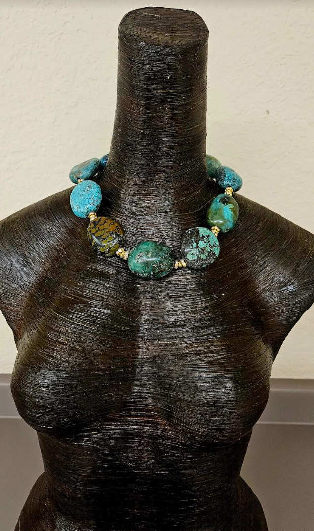 Huge Hubei Turquoise & Rhinestone Rondelle High End Statement Neckl