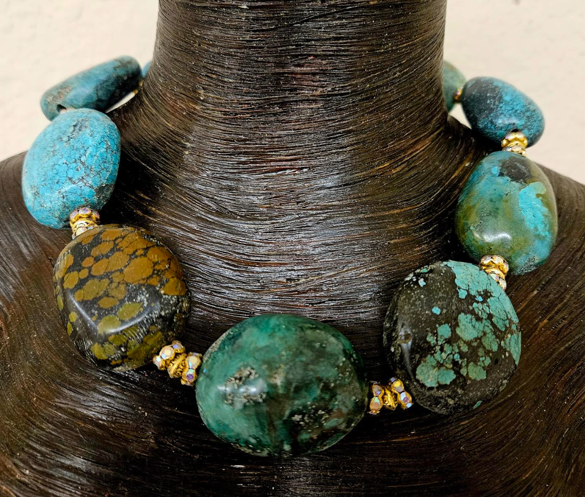 Huge Hubei Turquoise & Rhinestone Rondelle High End Statement Neckl
