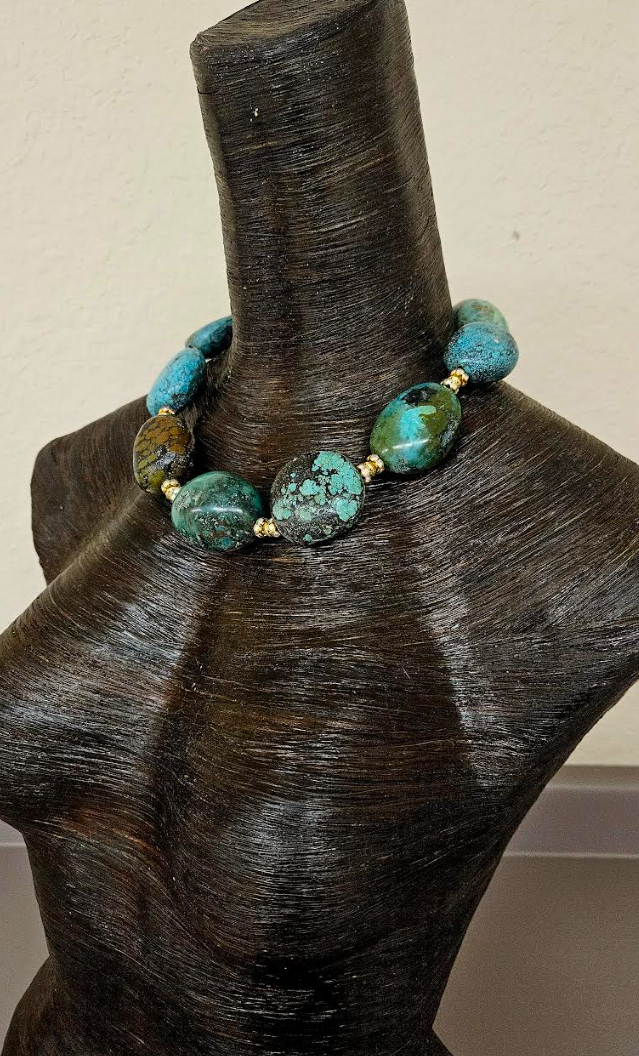 Huge Hubei Turquoise & Rhinestone Rondelle High End Statement Neckl