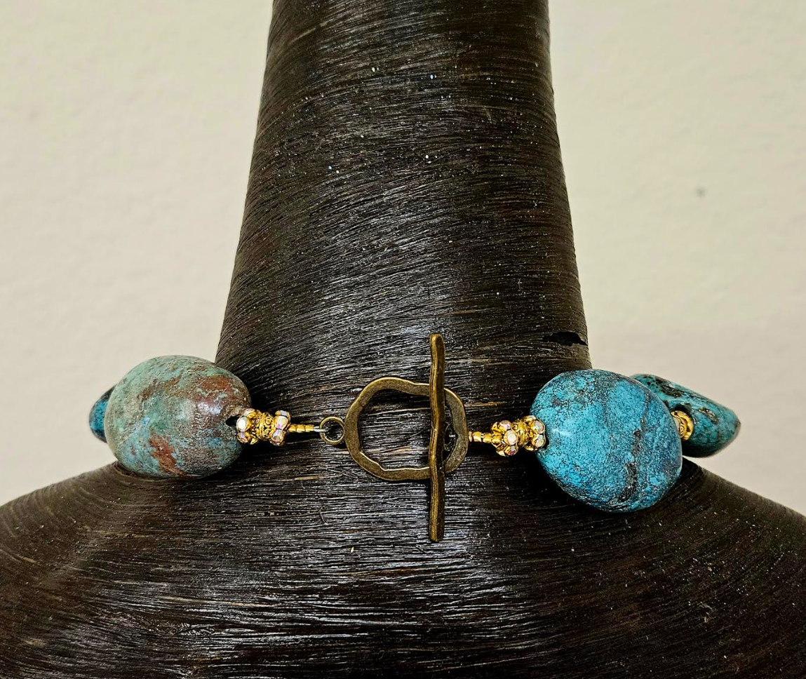Huge Hubei Turquoise & Rhinestone Rondelle High End Statement Neckl