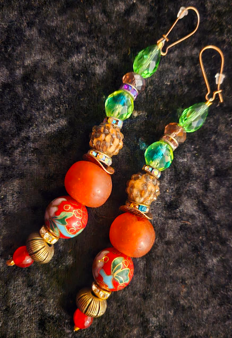 Mixed Media Beaded Pierced Shoulder Duster Statement Earrings, Extra L