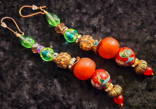 Mixed Media Beaded Pierced Shoulder Duster Statement Earrings, Extra L