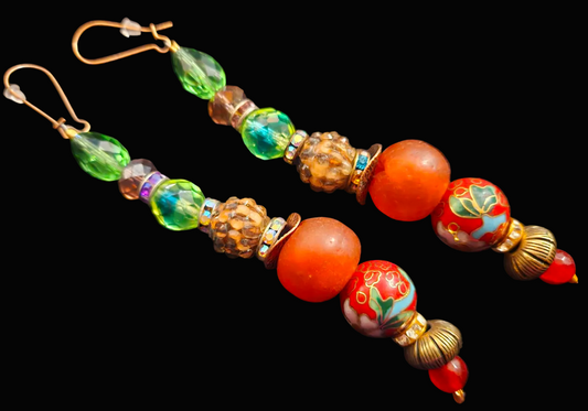 Mixed Media Beaded Pierced Shoulder Duster Statement Earrings