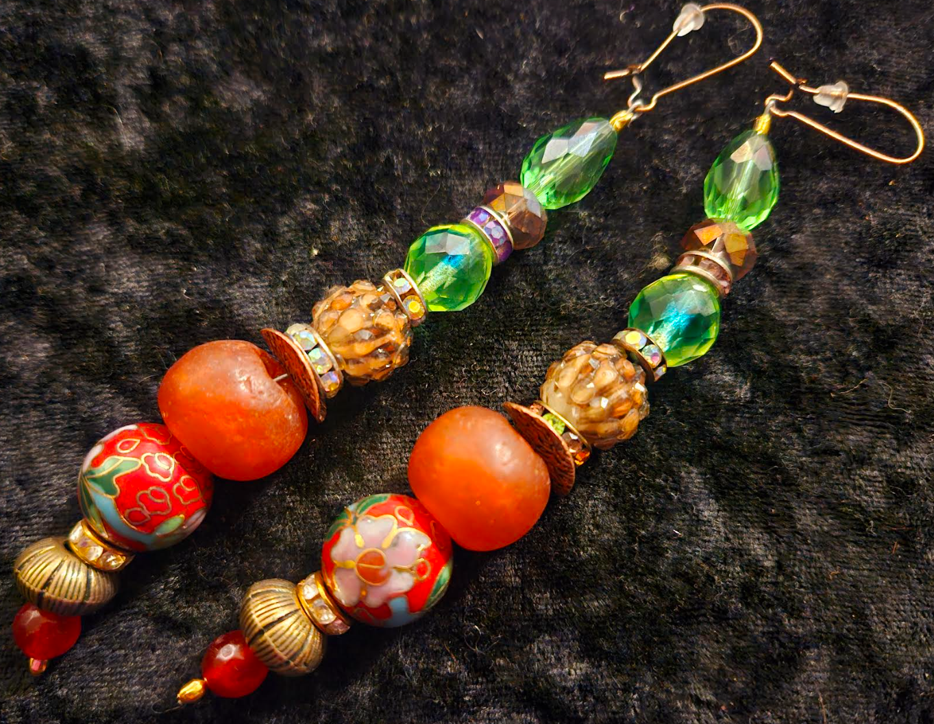 Mixed Media Beaded Pierced Shoulder Duster Statement Earrings, Extra L