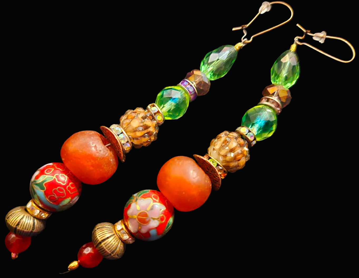 Mixed Media Beaded Pierced Shoulder Duster Statement Earrings