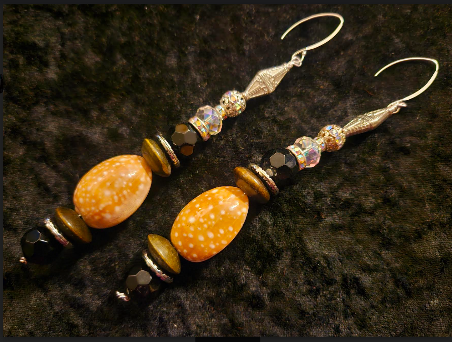 Earth Tone Shoulder Dangle Sterling Silver Pierced Statement Earrings,