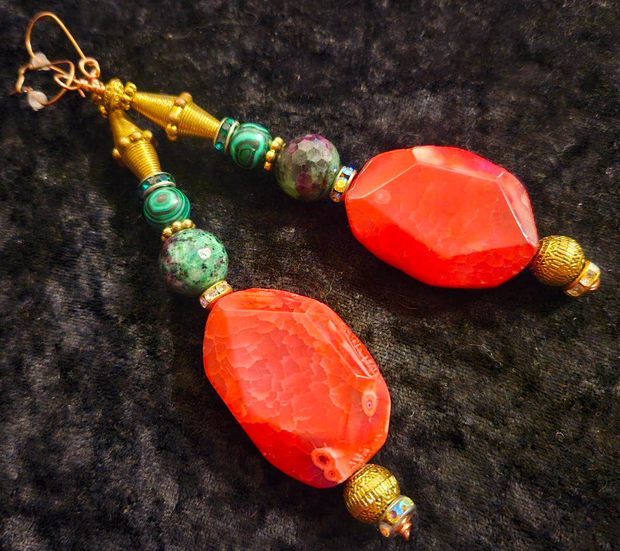 Salmon Colored Agate & Mixed Gemstone Shoulder Duster Pierced Earri