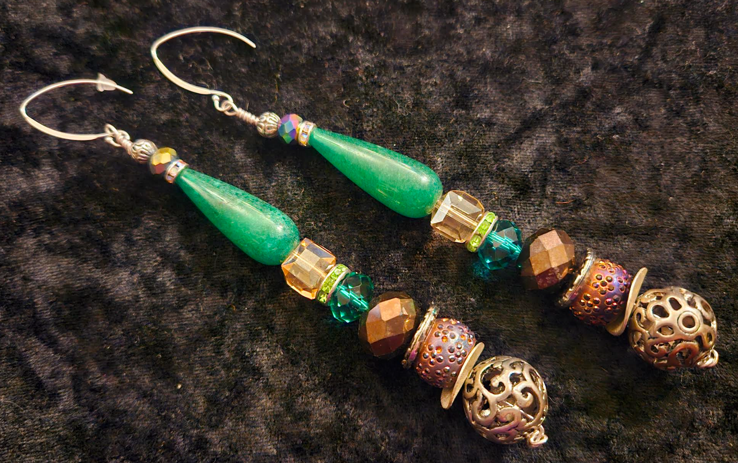 Emerald Green Teardrop Mixed Beaded Dangle Pierced Statement Earrings,