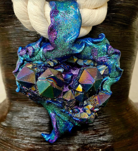 Thick Beige Rope Titanium Glitter Gemstone Pendant, Boho Couture Gemst