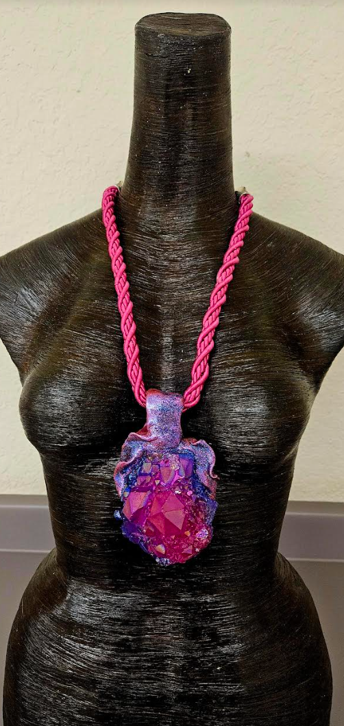 Pink Purple Blue Record Keeper Quartz Sculpted Gemstone Pendant With S