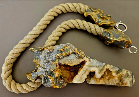 Luxury Druzy Agate Crystallized Obelisk Sculpted Gemstone Pendant with