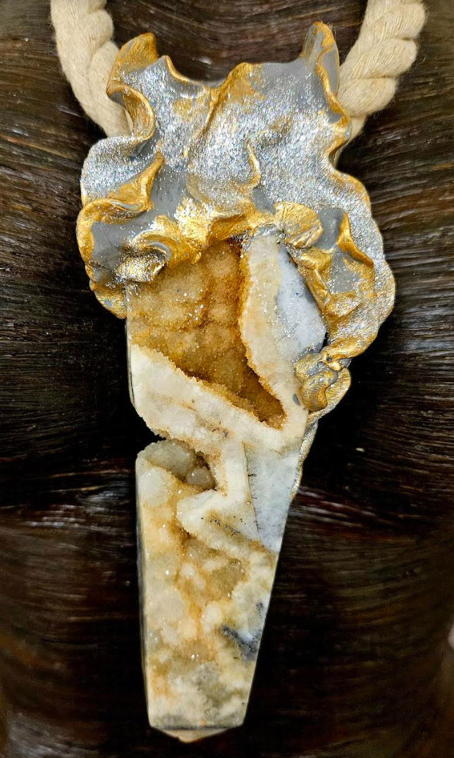 Luxury Druzy Agate Crystallized Obelisk Sculpted Gemstone Pendant with