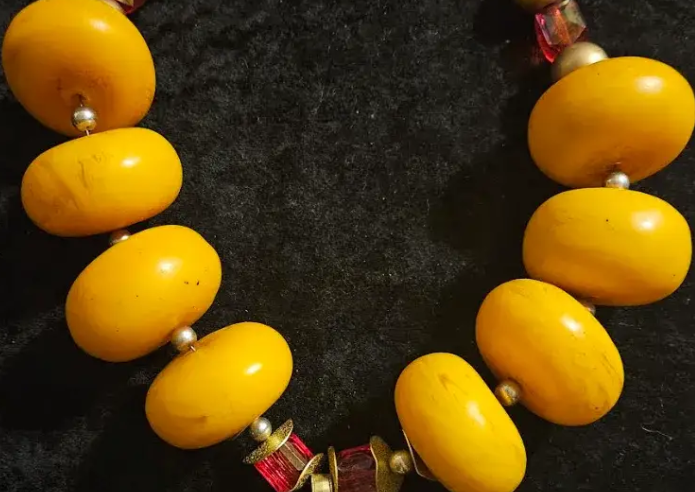 Huge Moroccan Resin Beaded Tribal Statement Necklace with Tibetan Frog