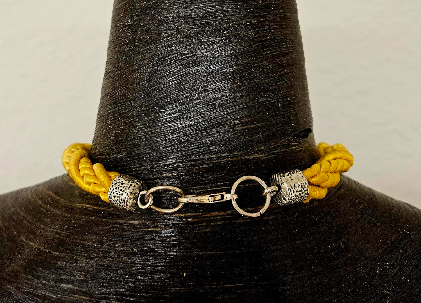 Orange Aura Rough Quartz Sculpted Talisman With Yellow Silk Rope