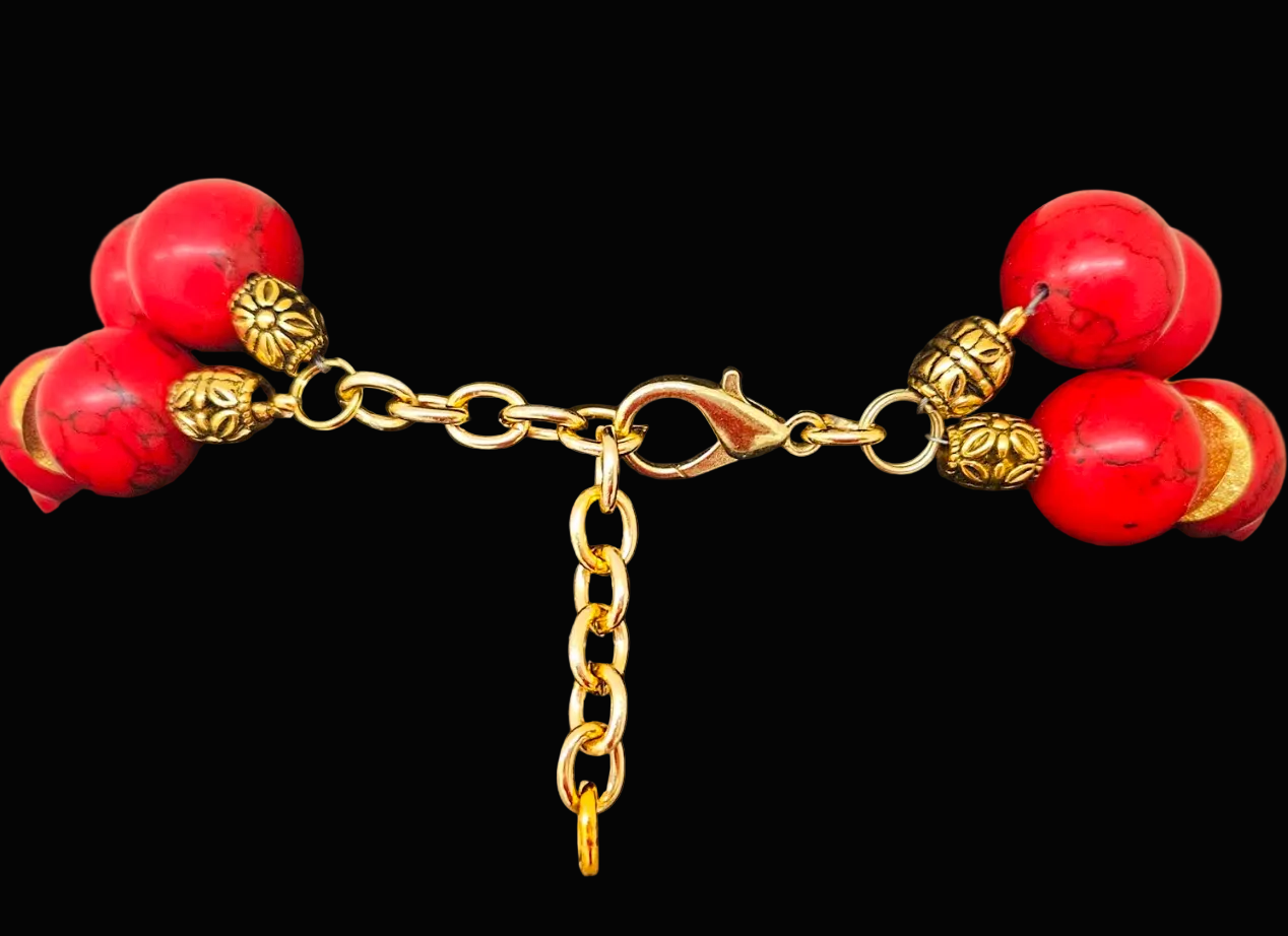 Red Magnesite & Brass Waterfall Necklace - Exotic & Sexy