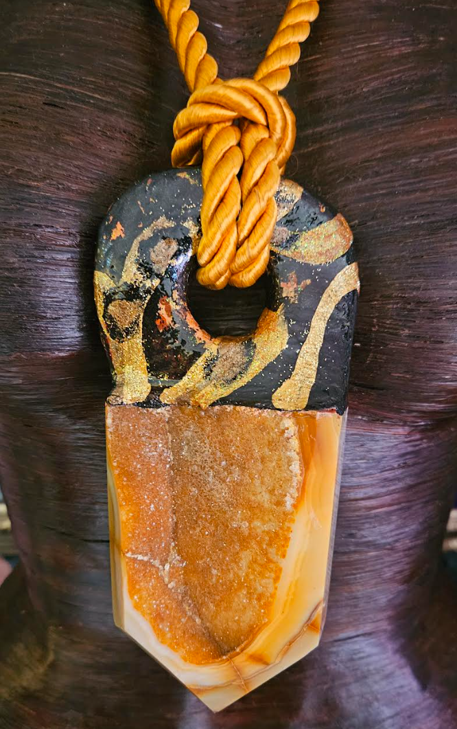 Heavily Crystallized Caramel Druzy Tower Sculpted Gemstone Pendant On