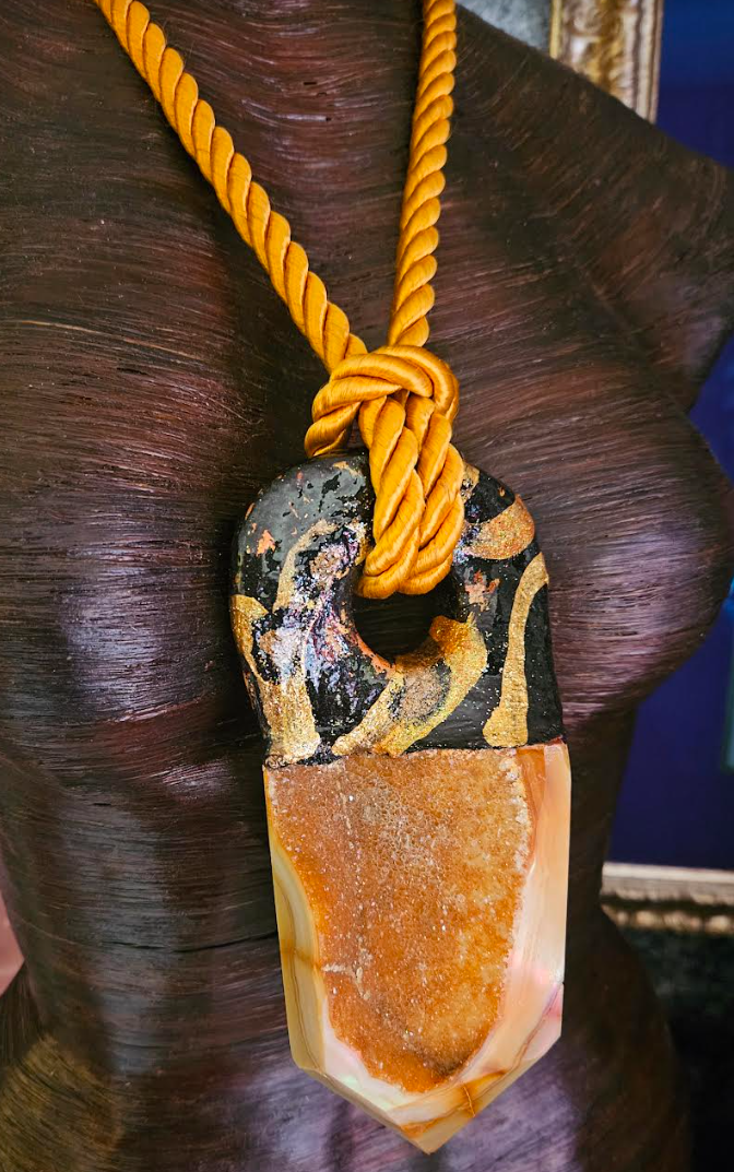 Heavily Crystallized Caramel Druzy Tower Sculpted Gemstone Pendant On