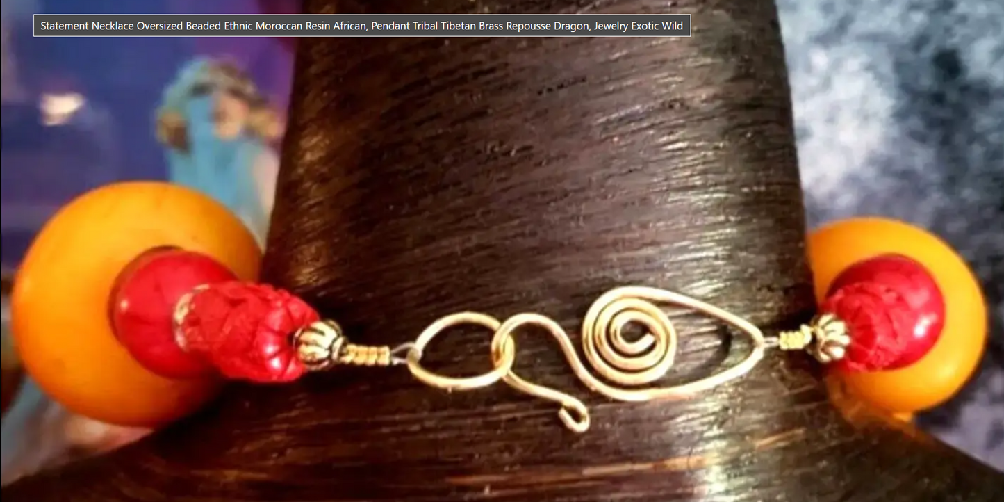 Massive Moroccan Resin Beaded Ethnic Luxury Necklace - Tibetan Dragon