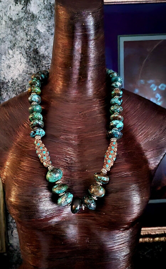 Hubei Turquoise & Tibetan Brass - Luxury Elegant Rope Necklace