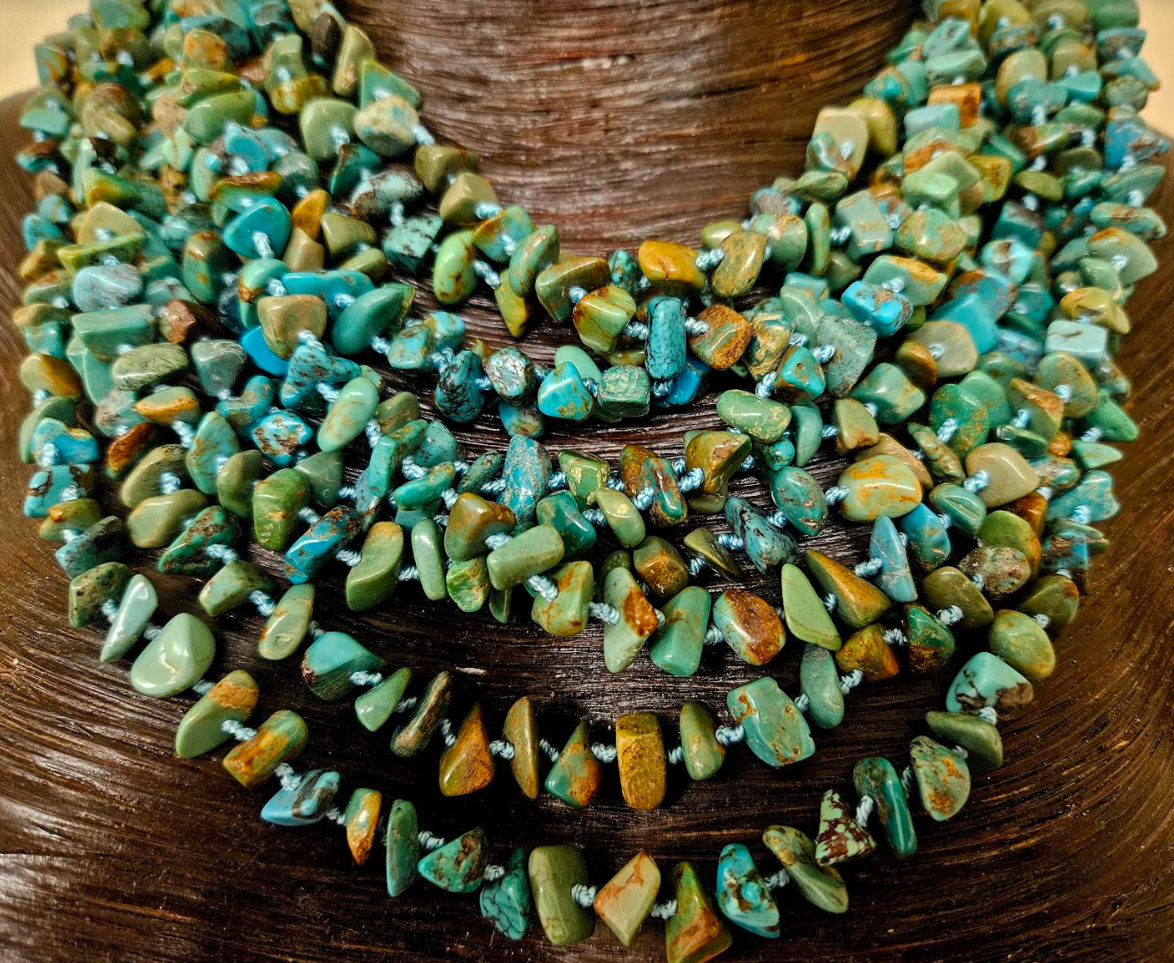 Multi Strand Knotted Turquoise Polished Chip Statement Luxury Necklace