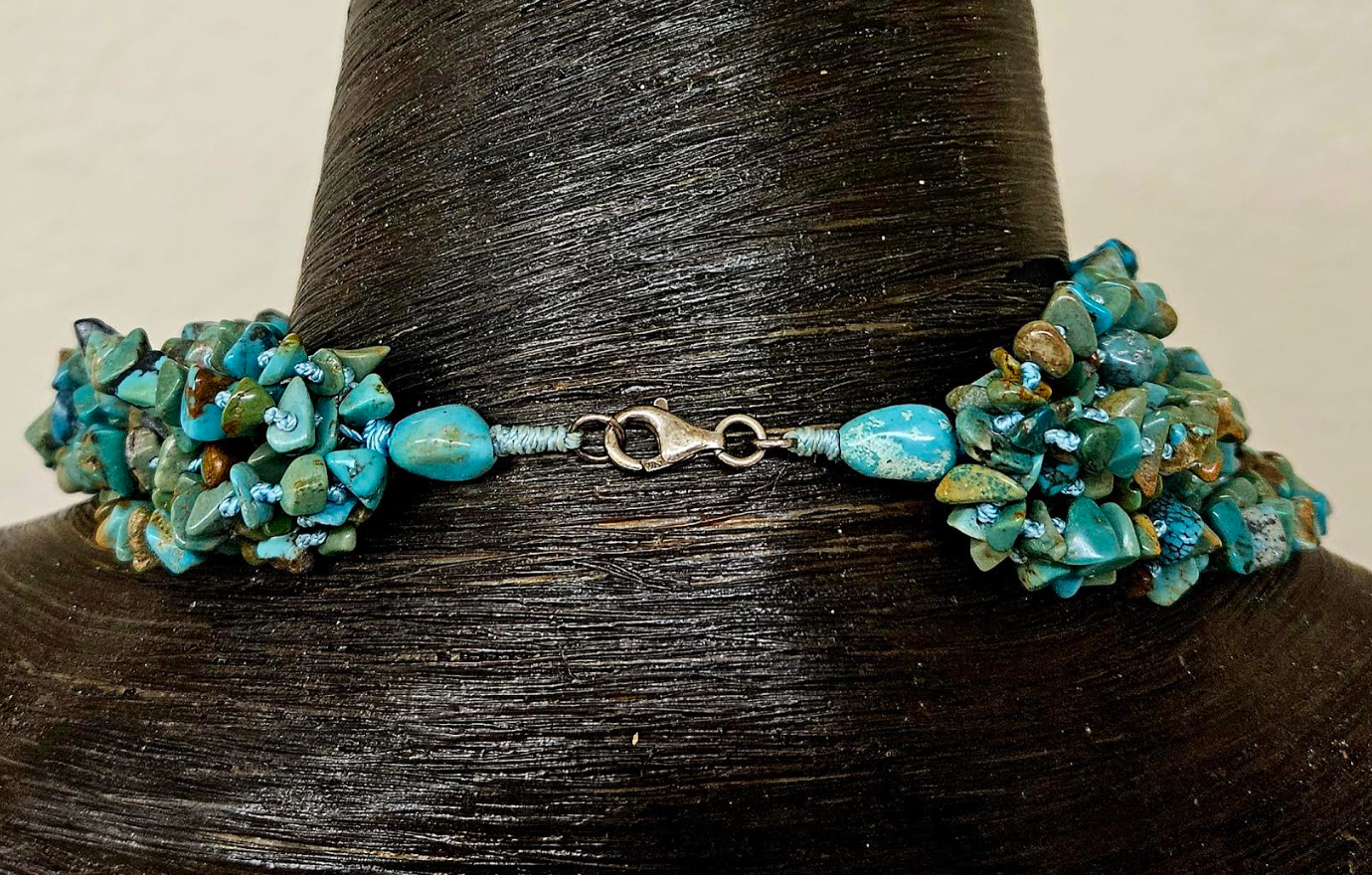 Multi Strand Knotted Turquoise Polished Chip Statement Luxury Necklace