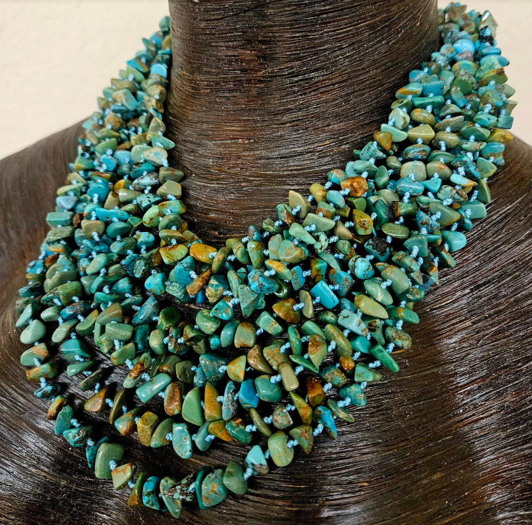 Multi Strand Knotted Turquoise Polished Chip Statement Luxury Necklace