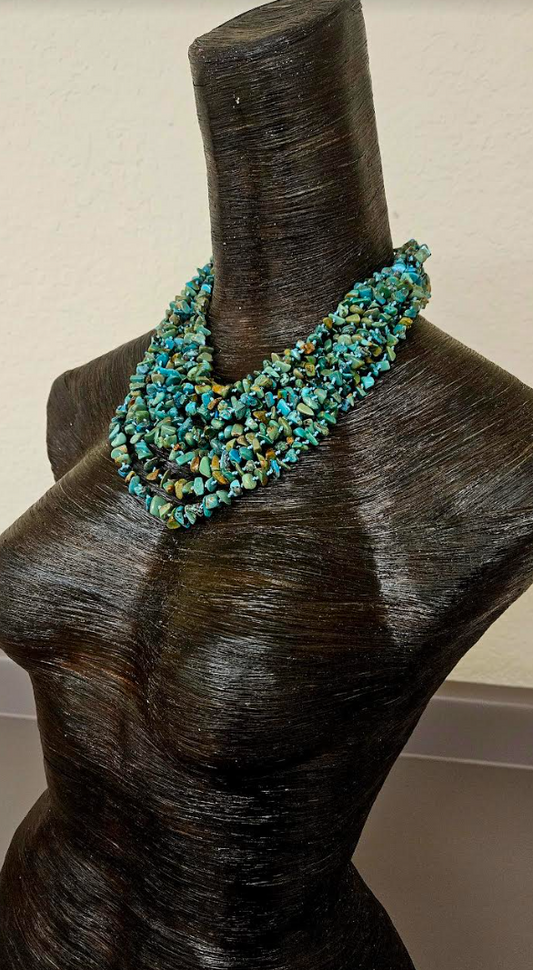 Multi Strand Knotted Turquoise Polished Chip Statement Luxury Necklace