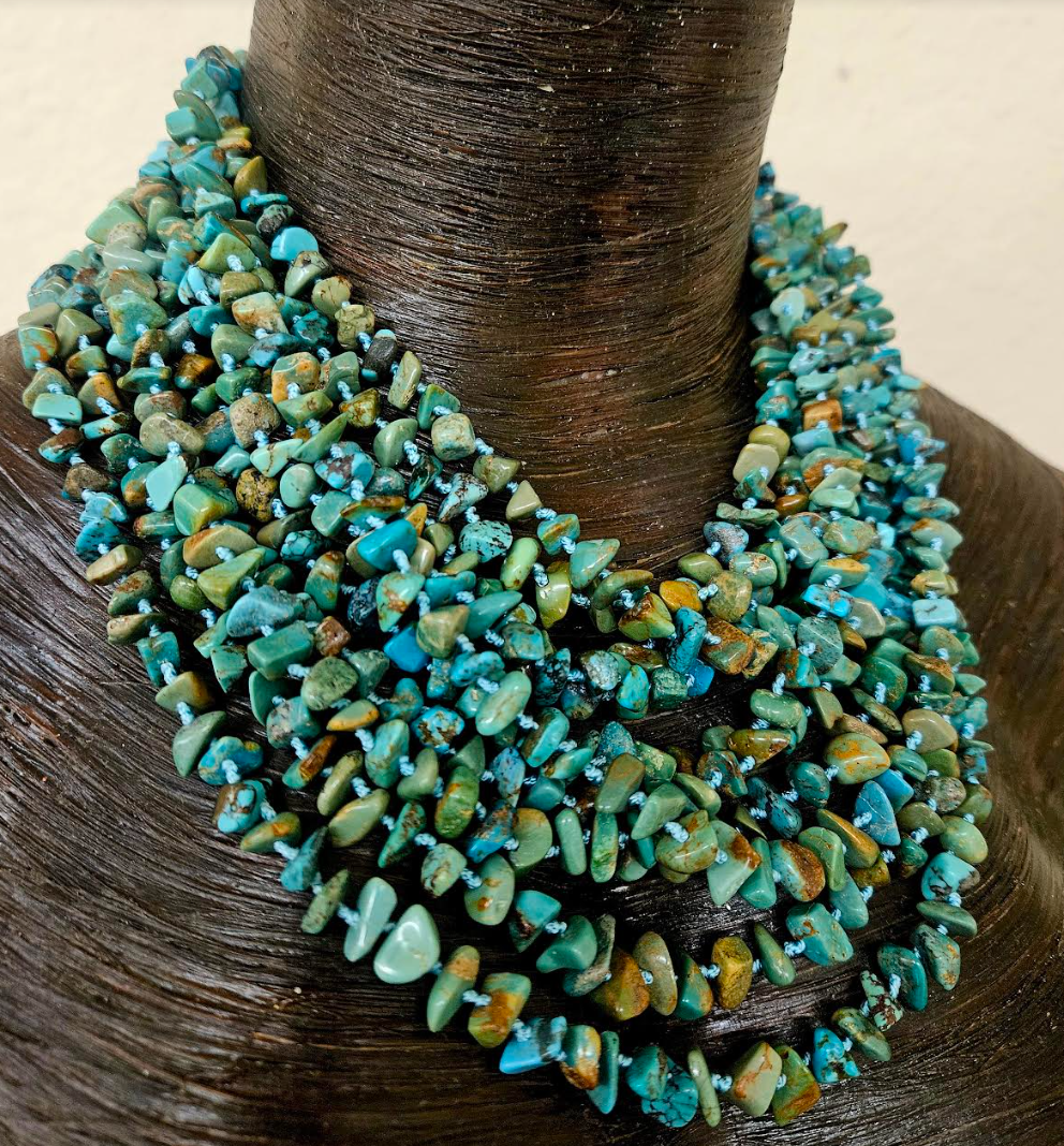 Multi Strand Knotted Turquoise Polished Chip Statement Luxury Necklace