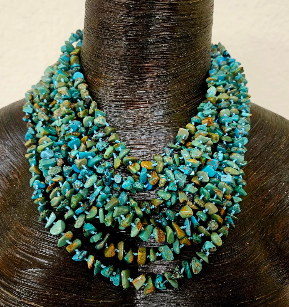 Multi Strand Knotted Turquoise Polished Chip Statement Luxury Necklace