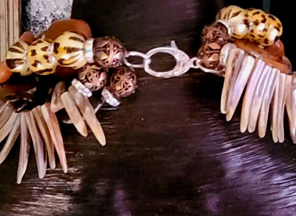 Caramel Agate & Bling Ornate Statement Necklace Pendant