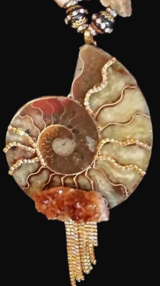 Ammonite Citrine Pendant with Demantoid Garnet Necklace