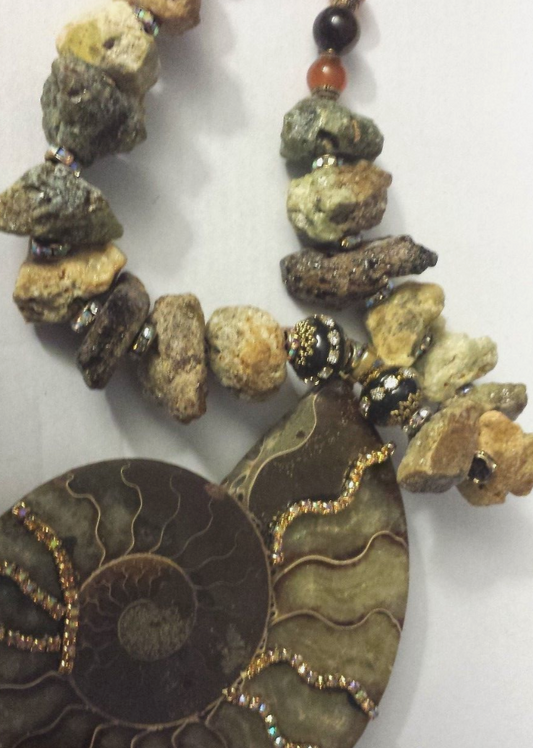 Ammonite Citrine Statement Gemstone Pendant Earthy Rough Demantoid G