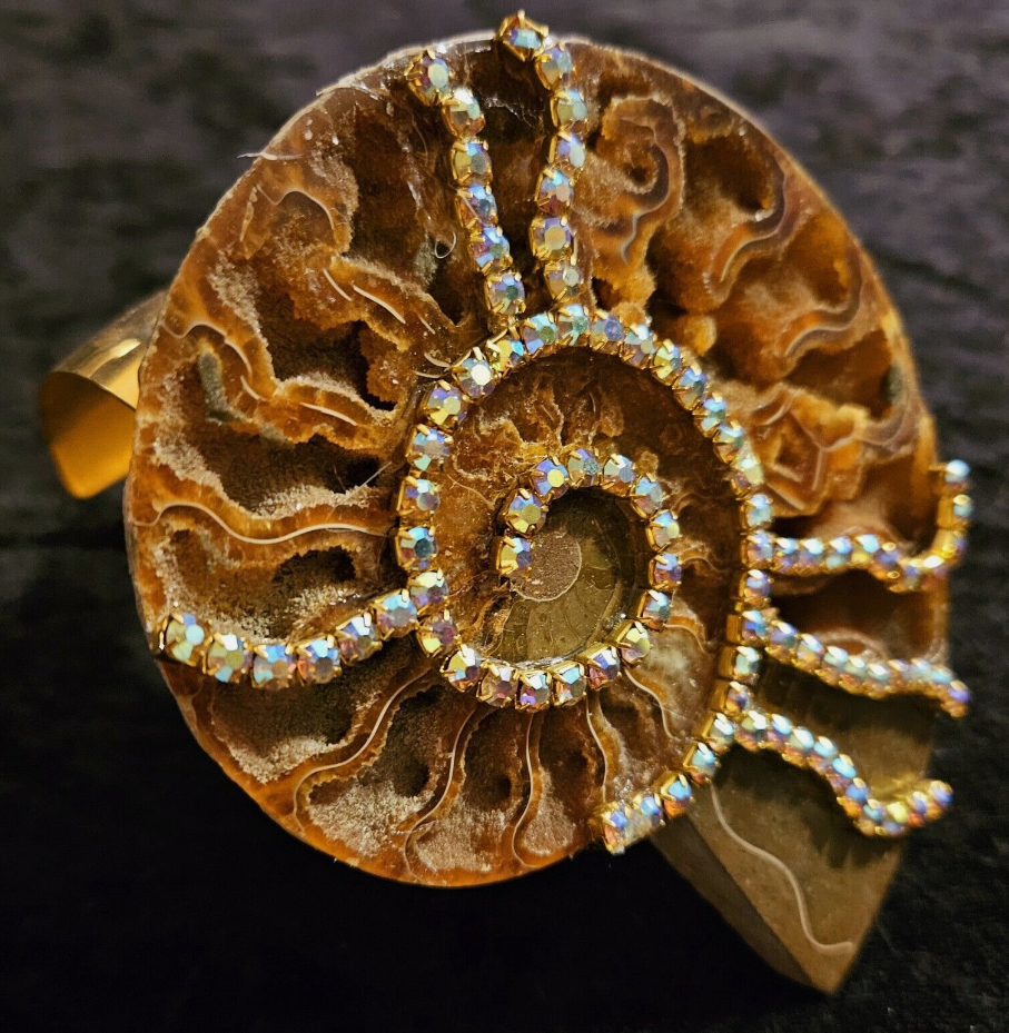 Druzy Ammonite Statement Cuff - Prehistoric Fossil Artisan Bangle