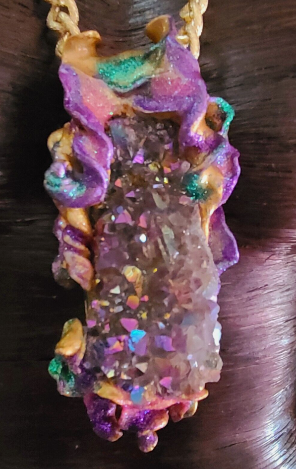 Rough Titanium Quartz Sculpted Gemstone Pendant - Unisex Flash