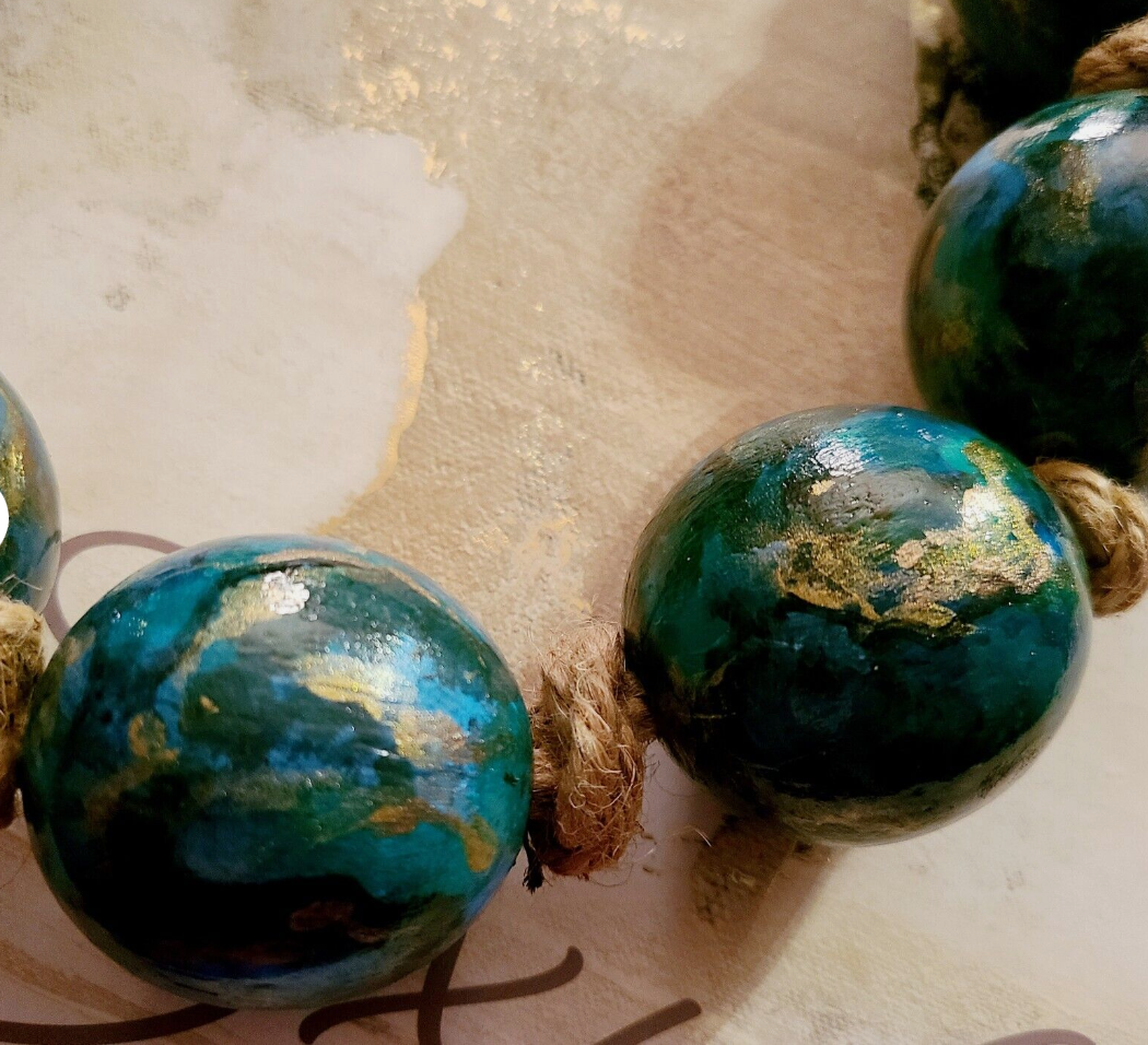 Oversized Beaded Faux Turquoise & Knotted Hemp Statement Necklace