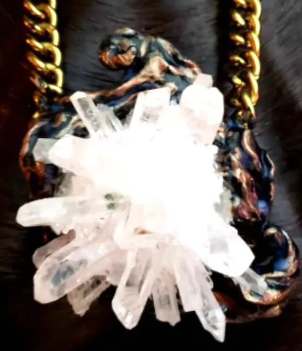 White Quartz Flower Cluster Sculpted Gemstone Pendant Unisex, Spiky Cr