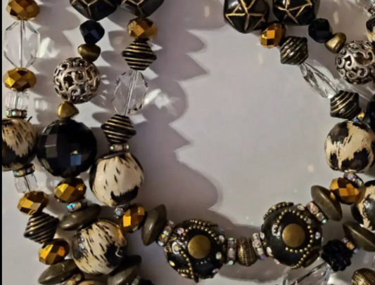 Ammonite Scolecite Quartz Chest Piece & Multi Strand Beaded Necklac