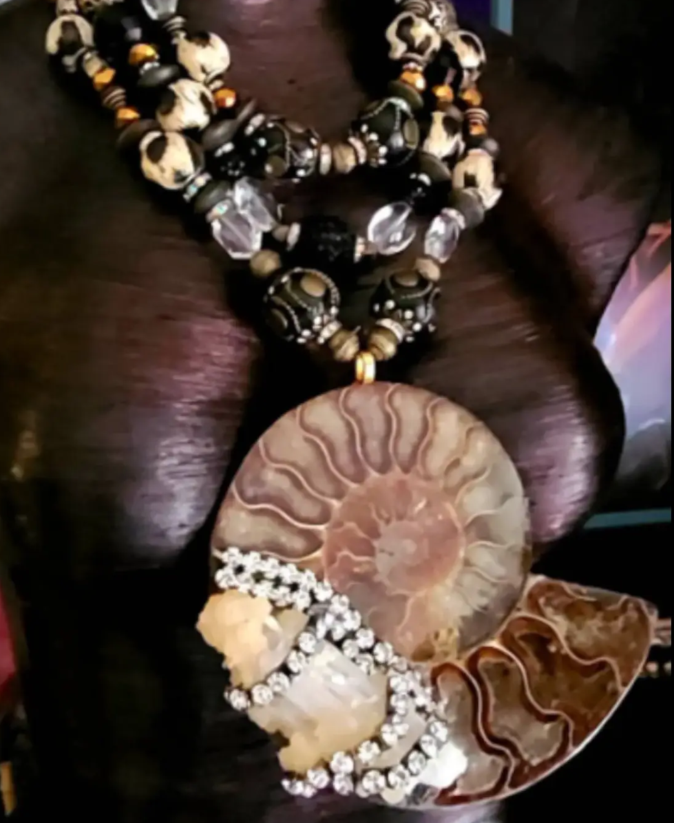 Ammonite Scolecite Quartz Chest Piece & Multi Strand Beaded Necklac