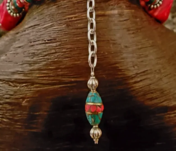 Chunky Red Coral & Tibetan Blue Resin Tribal Choker - Asian Drama