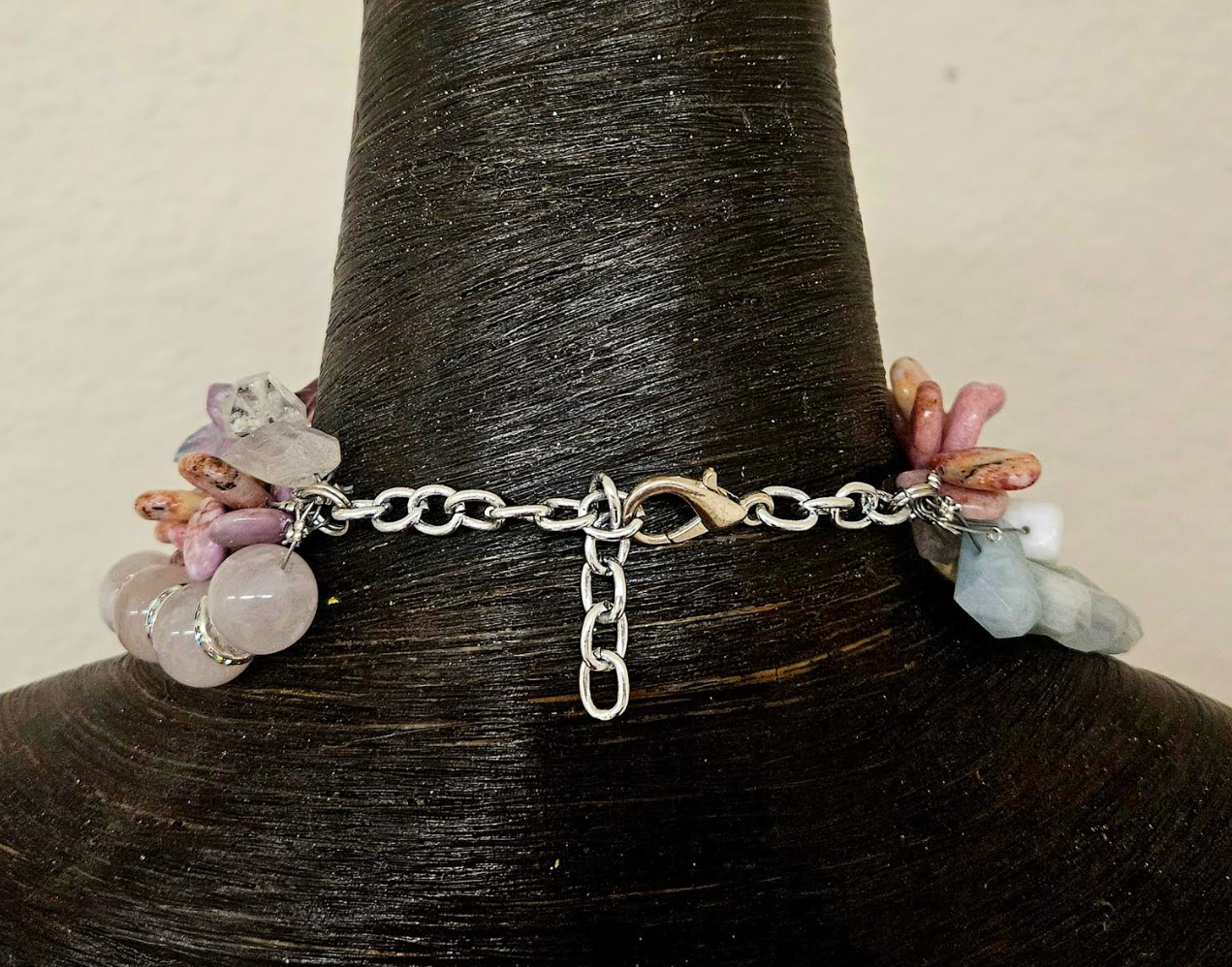 Pastel Gemstone Multi Strand Statement Necklace - Bridal Wedding
