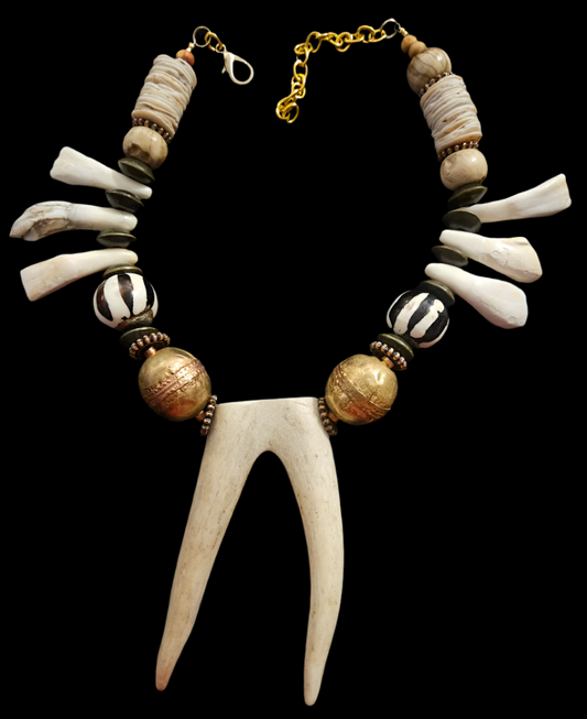 Wild & Exotic Sculpted Antler Incisor Bone and Shell Tribal Unisex