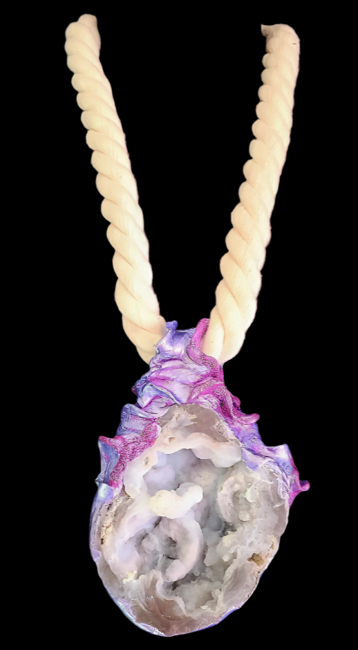 Silver Crystal Geode Amulet - Mens Statement Power Piece