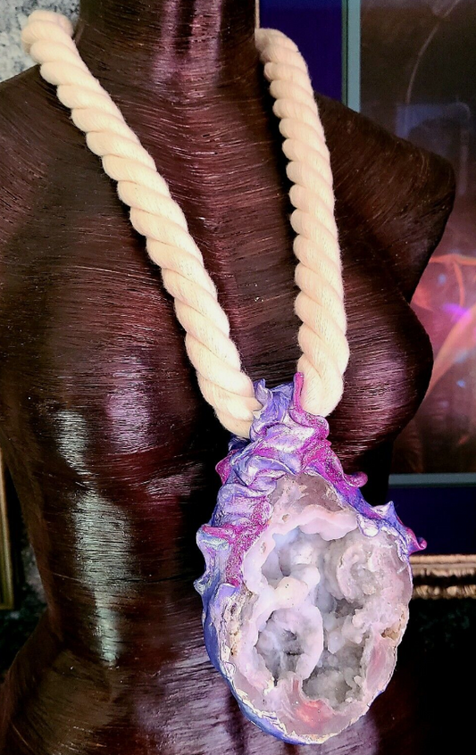 Massive Geode Sculpted Rope Talisman Unisex - Huge Crystal Cave